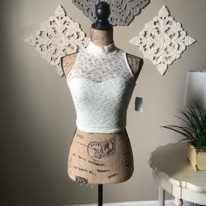 3 for $10!! White high-necked lace crop NWT